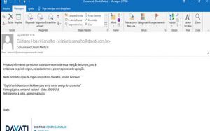 E-mail enviado por CEO da Davati, Cristiano Alberto Carvalho ao Consórcio Paraná Saúde