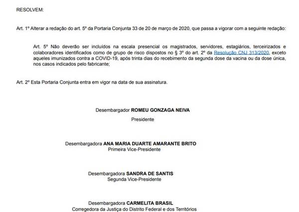 TJDFT determina volta ao trabalho presencial de servidores do grupo de risco após a vacinação