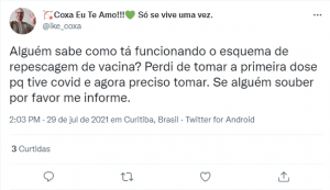 Curitibano pede ajuda em rede social por perder data de vacinação para a sua idade