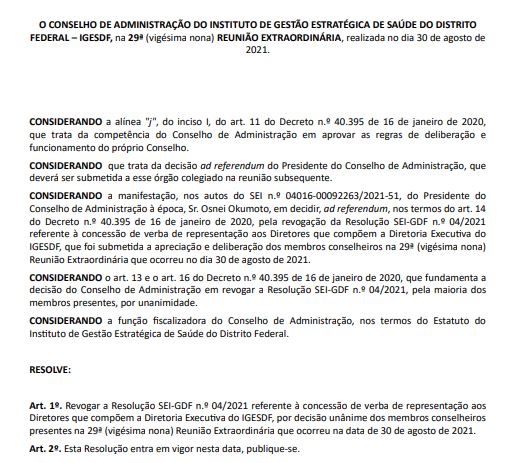 Iges-DF revoga auxílio a diretores