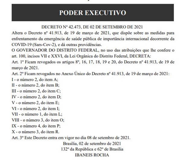 Fim de restrições provocadas pela pandemia no DF