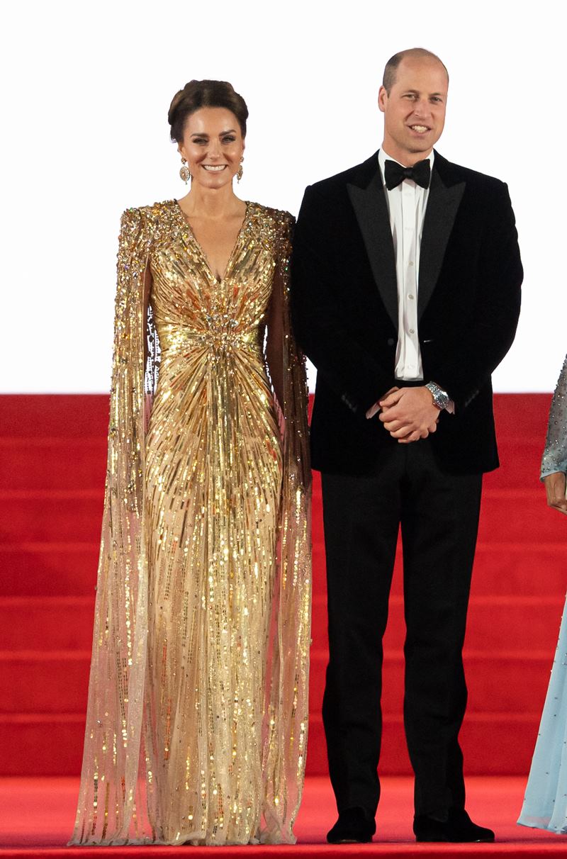 LONDON, ENGLAND - SEPTEMBER 28: Catherine, Duchess of Cambridge and Prince William, Duke of Cambridge attend the "No Time To Die" World Premiere at Royal Albert Hall on September 28, 2021 in London, England. (Photo by Samir Hussein/WireImage)