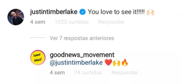 Print de comentário de Justin