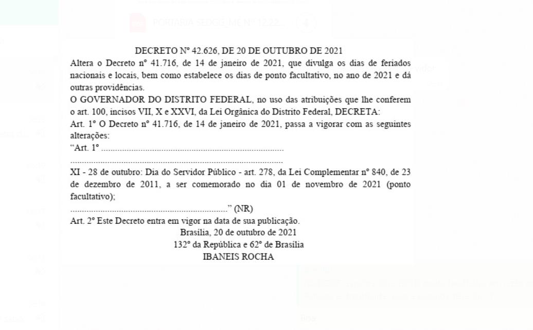 Decreto altera ponto facultativo do Dia do Servidor para 1/11