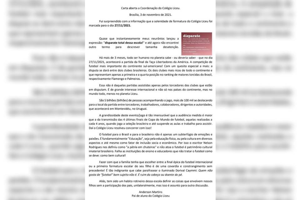 Carta ao colégio liceu