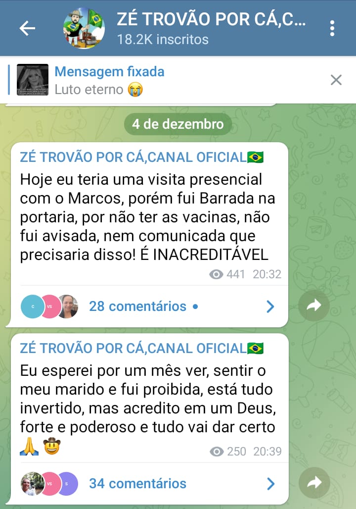 postagem da esposa de Zé Trovão