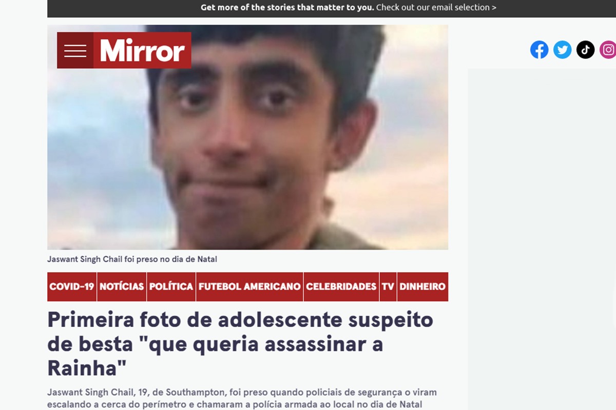 Foto de homem em manchete de jornal 