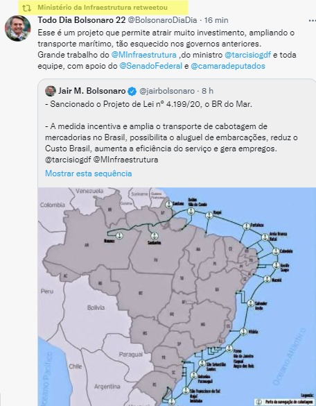 Post ministério da Infraestrutura no twitter