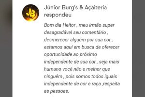 mensagem racista deixada por cliente de goiãnia, goiás, em app de delivery