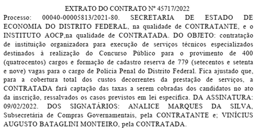 Extrato de contrato Polícia Penal