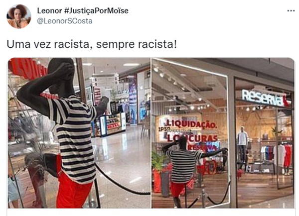 Print de tweet sobre o caso de racismo da Reserva