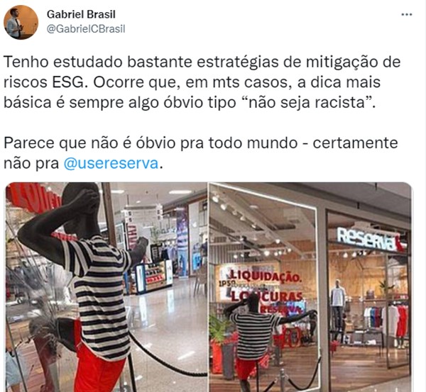 Print de tweet sobre o caso de racismo da Reserva