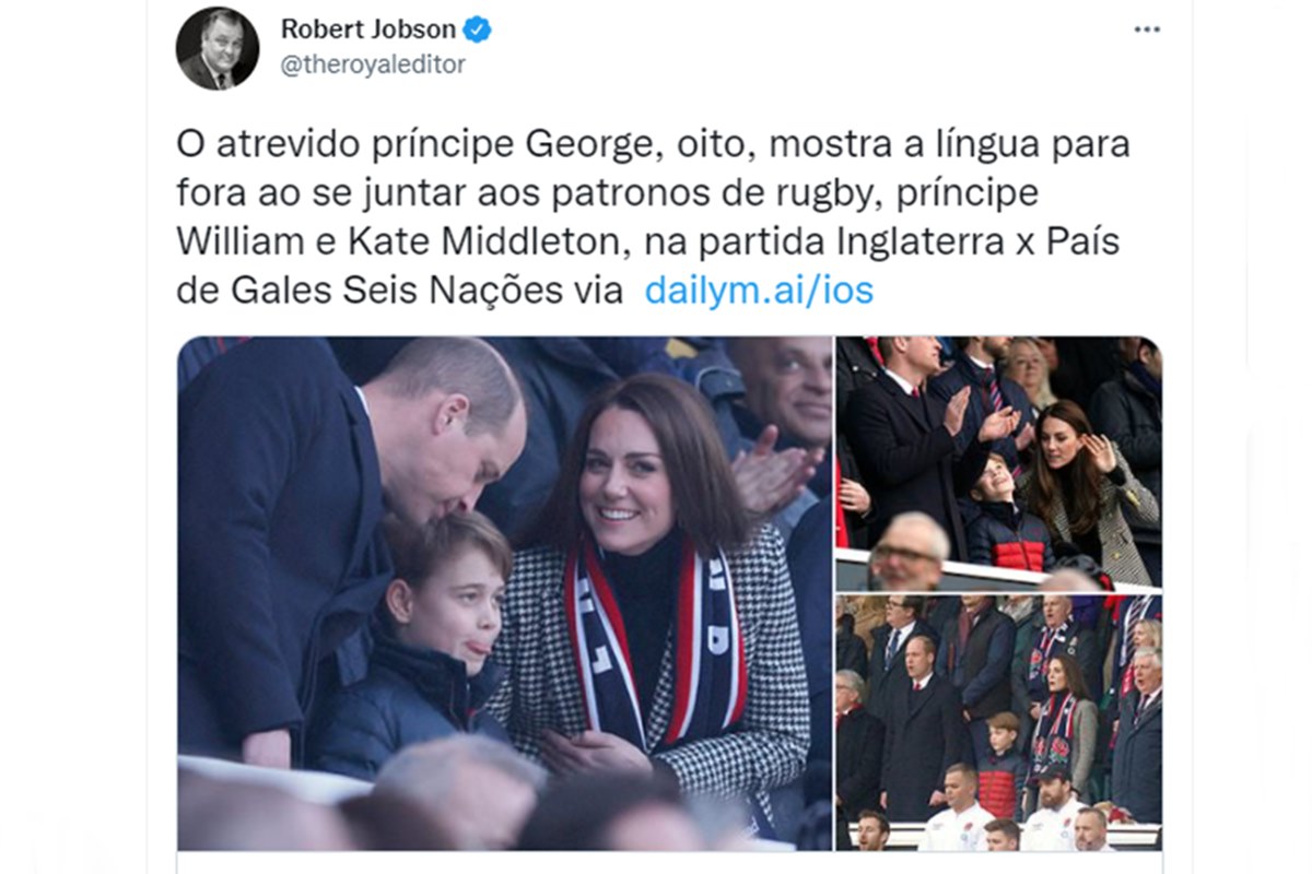 Print de um tuíte com o príncipe George, Kate Middleton e príncipe George