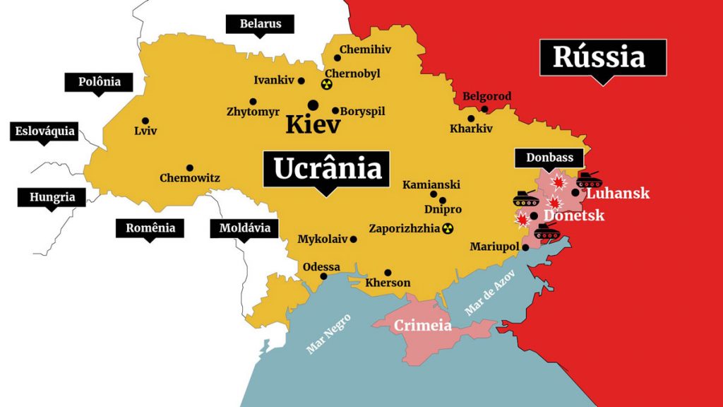 Arte mostra território ucraniano e russo em meio a guerra e a evolução do ataque da Rússia sob cidades atingidas - Metrópoles