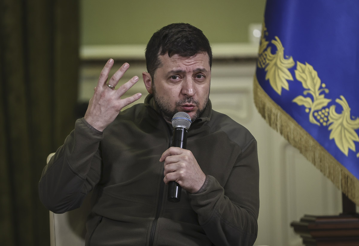 presidente da Ucrânia, Volodymyr Zelenskyy, realiza uma conferência de imprensa em Kiev, Ucrânia