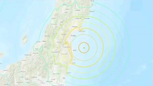 Mapa mostra epicentro de tremor, próximo a costa de Fukushima