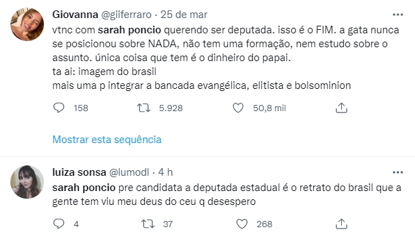 Sarah Poncio confirma pré-candidatura a deputada estadual pelo Rio de Janeiro e é muito criticada nas redes sociais