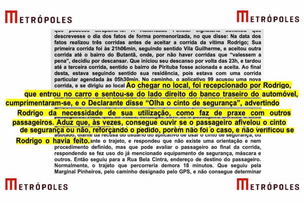 O motorista Kaique Reis diz ter alertado o ex-BBB Rodrigo Mussi a usar cinto