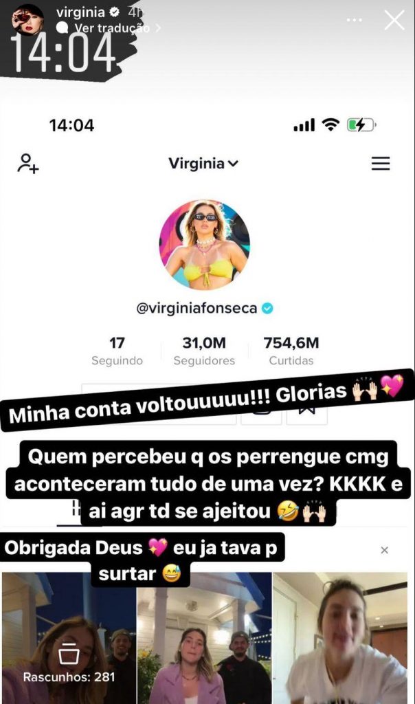 Virginia Fonseca recupera conta no TikTok