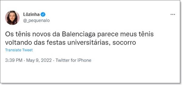 Print do Twitter com comentário sobre tênis da Balenciaga