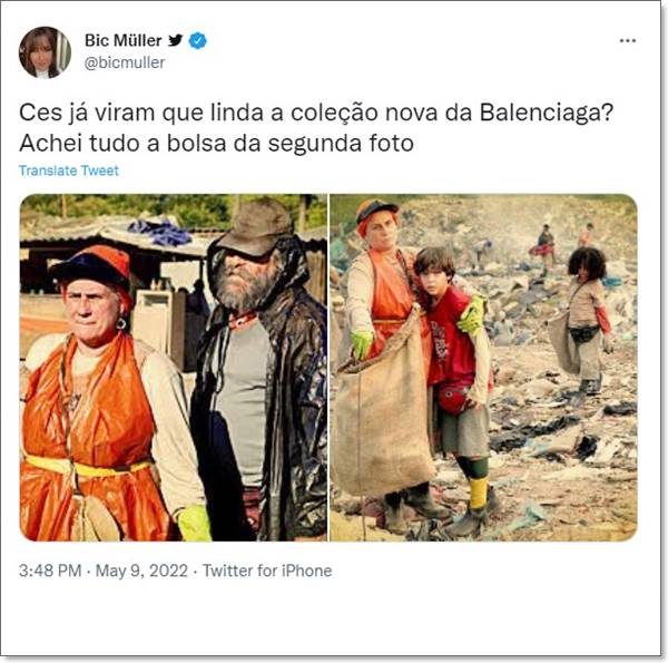 Print do Twitter com comentário sobre tênis da Balenciaga