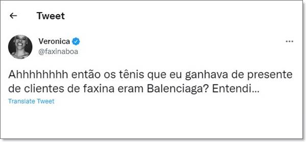 Print do Twitter com comentário sobre tênis da Balenciaga