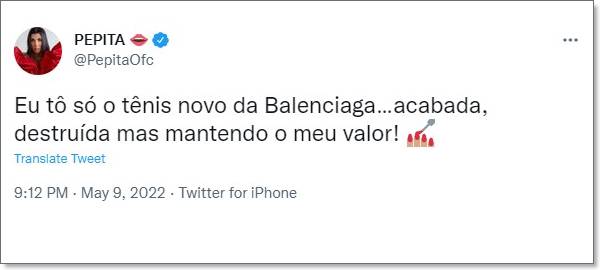 Print do Twitter com comentário sobre tênis da Balenciaga