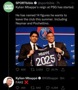 Print da interação entre Kylian Mbappé e o perfil SportBible no Twitter - Metrópoles