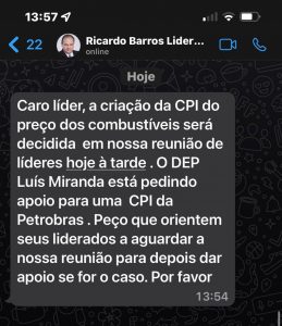 Mensagem de Ricardo Barros