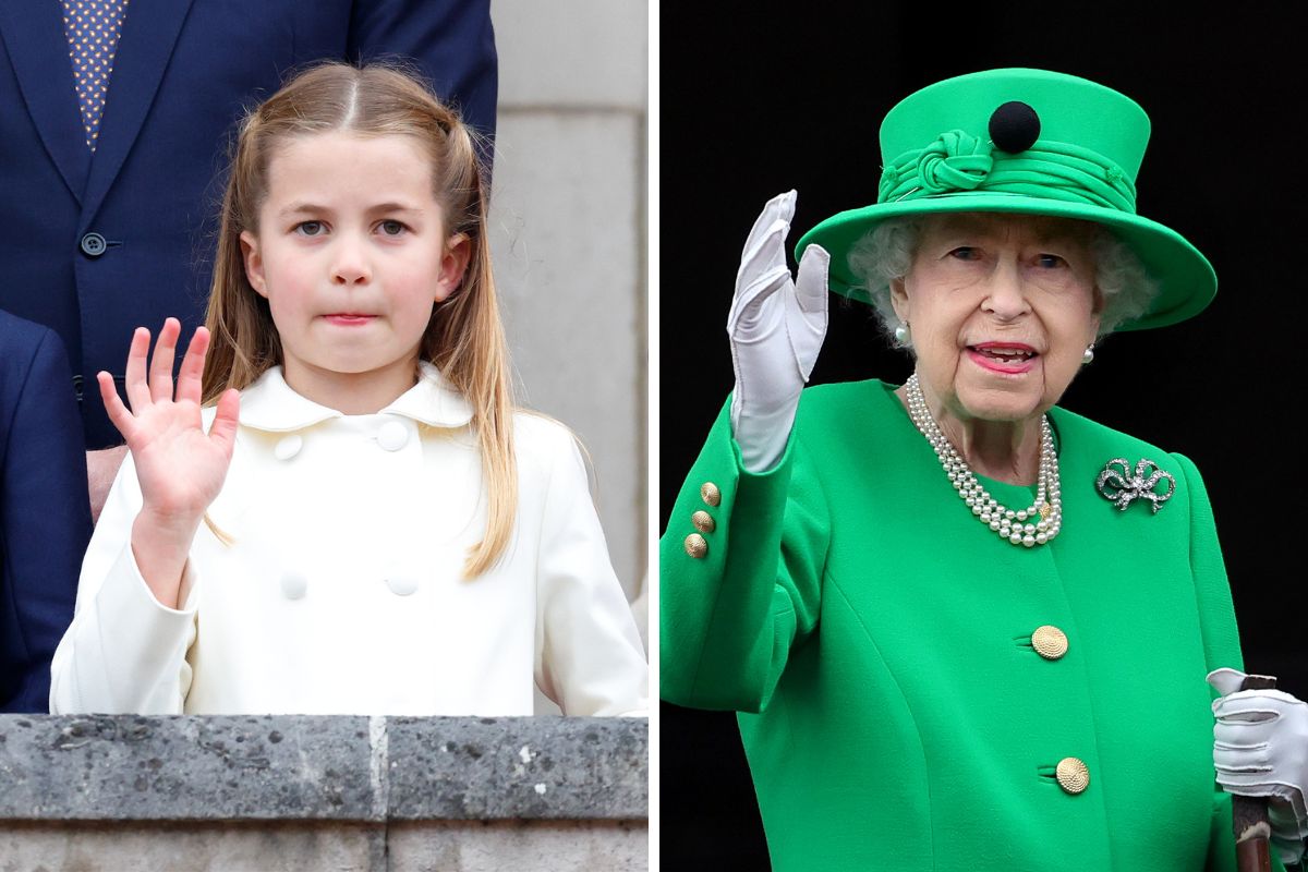 Montagem de fotos com menina branca com casaco branco e mulher idosa com um vestido verde