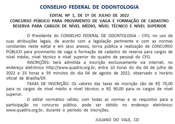 Concurso CFO Inscrições