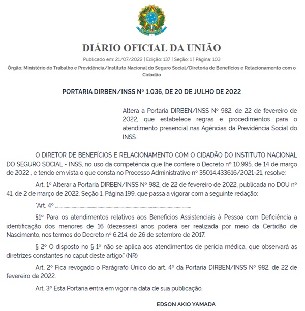 Atendimento nas agências do INSS para menores de 16 anos