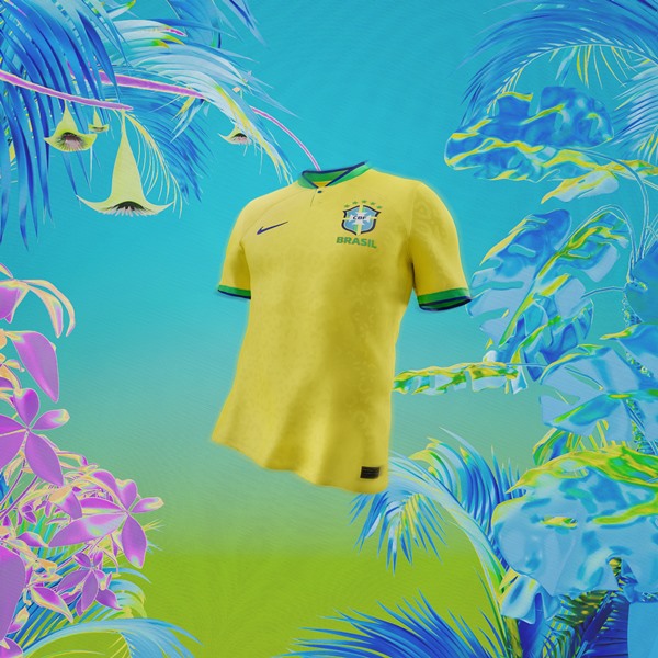 Campanha de divulgação da nova camisa da Seleção de Futebol Brasileira. Na foto é possível ver o modelo amarelo com gola e mangas verdes