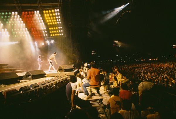 A banda Queen no palco do Rock in Rio na primeira edição do festival, em 1985