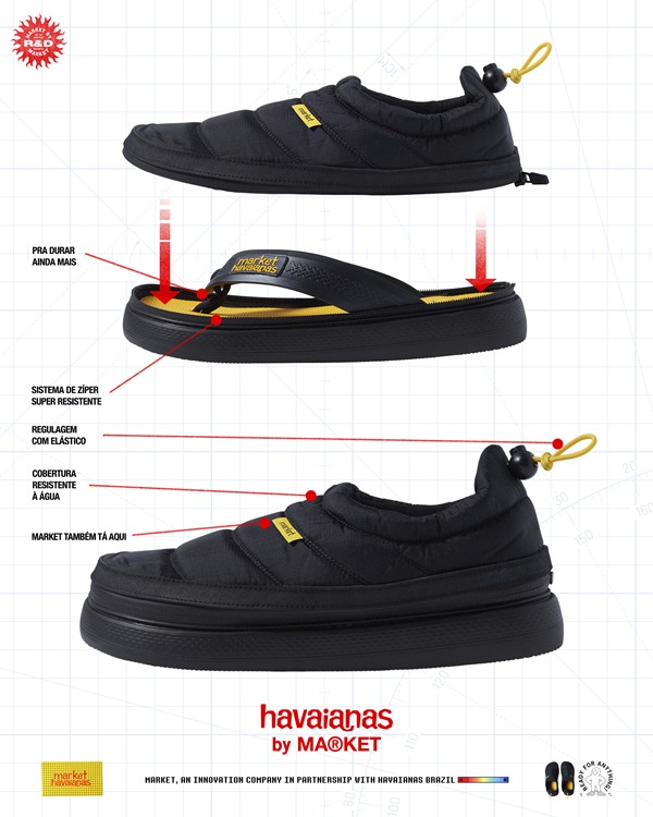 Na imagem com cor, Havaianas sandália que é um tênis também