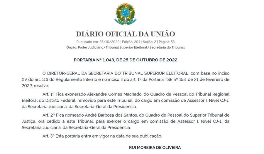 Exoneração de Alexandre Machado do TSE