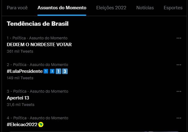 "Deixem o Nordeste Votar" fica entre assuntos mais comentados do Twitter