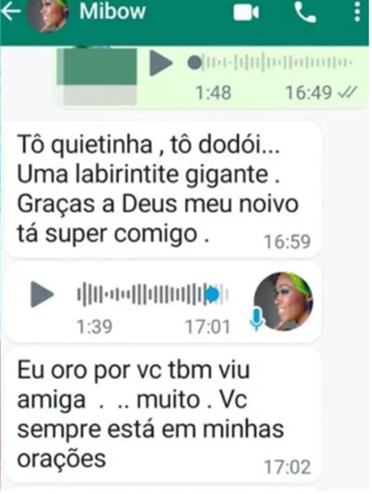 Imagem colorida mostra captura de tela de conversa com Michelle Mibow no WhatsApp / metropoles