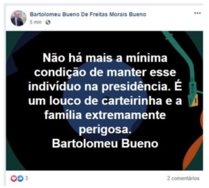 Desembargador usa as redes sociais para criticar Lula e o chama de louco de carteirinha