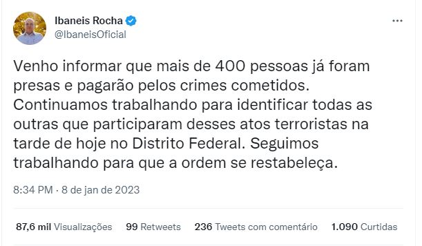 Imagem colorida de print de publicação no Twitter