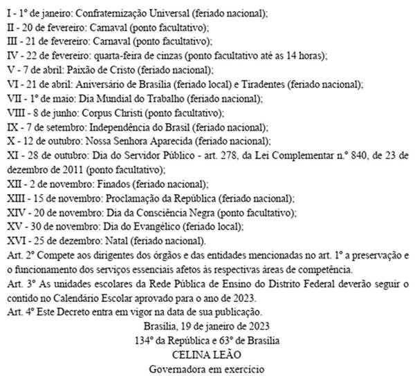 Feriados em 2023 GDF