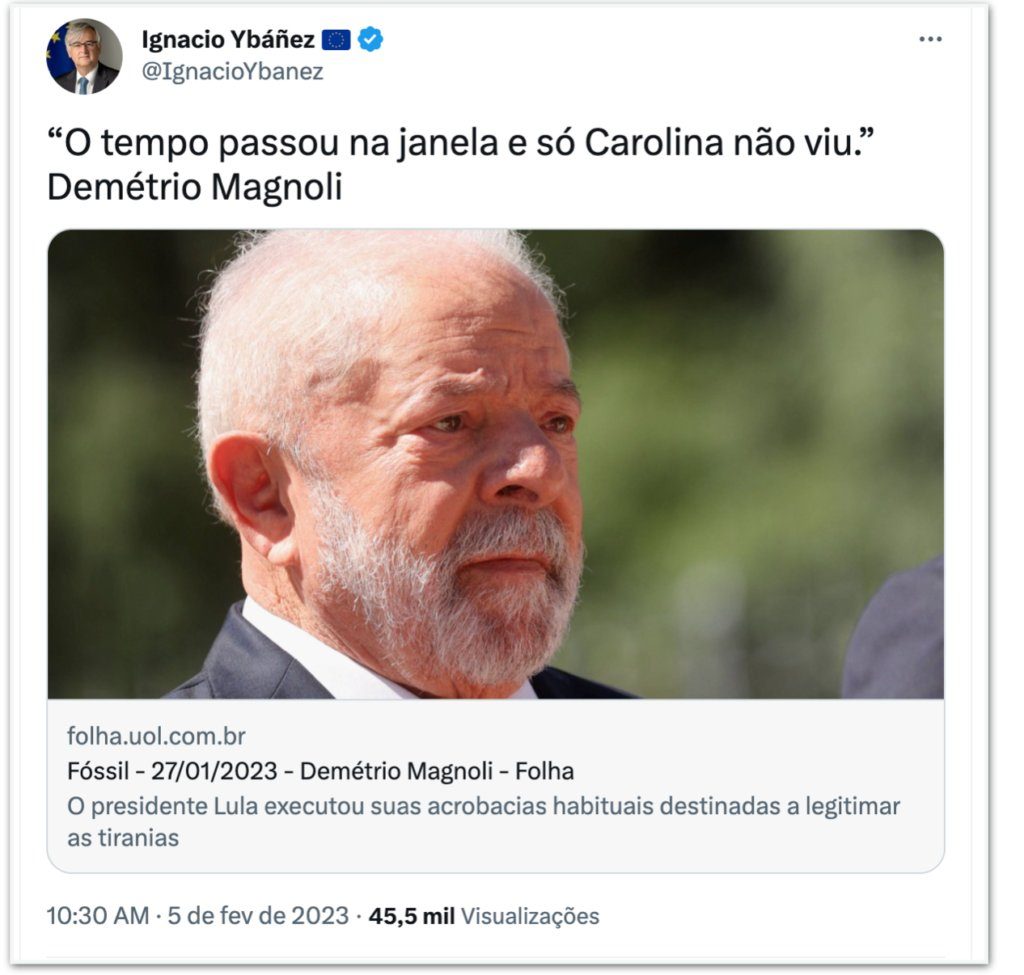 Print de postagem de Ignacio Ybàñez com crítica a Lula