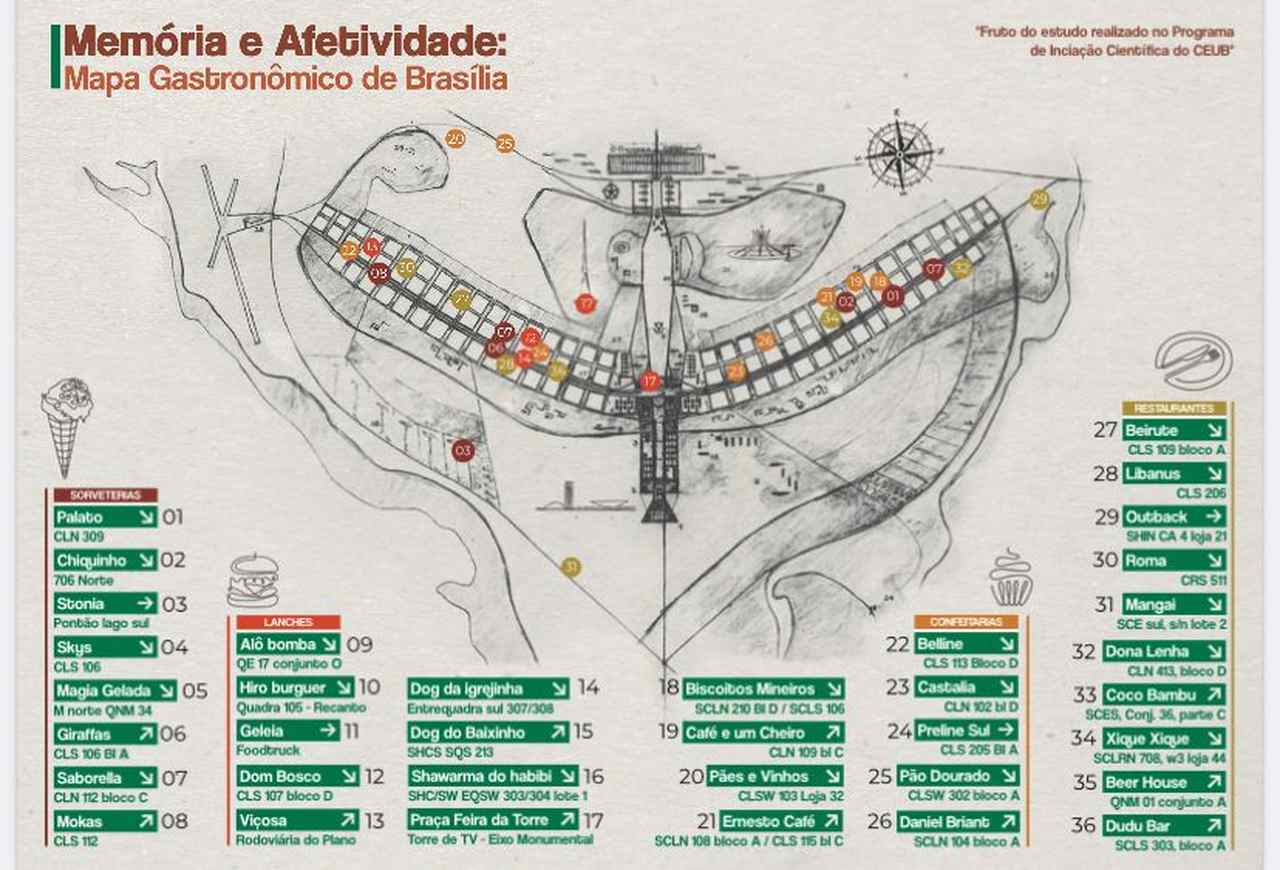 Na imagem, o Mapa Gastronômico Afetivo de Brasília - Metrópoles