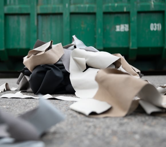 Foto da fábrica da marca de carros Hyndai. Na imagem é possível ver um container de produtos no fundo e resíduos de tecidos no chão. - Metrópoles