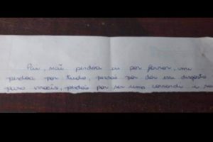 Carta encontrada no desaparecimento de Poliana e Daniele, no litoral de SP