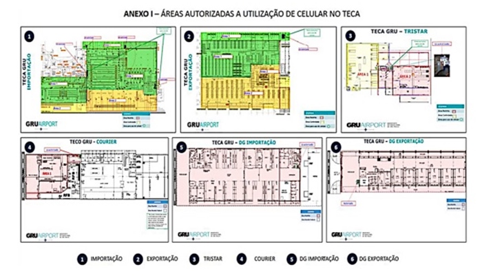 Imagem colorida de áreas do terminald e cargas do Aeroporto de Guarulhos