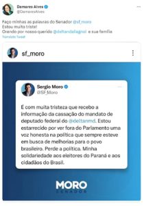 Foto colorida de comentário de Damares sobre a condenação de Dallagnol - Metrópoles