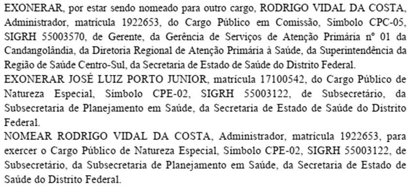 Troca do Subsecretário de Planejamento em Saúde na SES