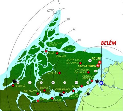 Foto colorida de mapa da Ilha de Marajó (PA) - Metrópoles