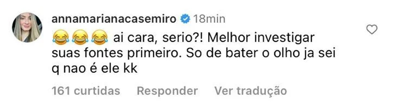 Na imagem, um print de um comentário do Instagram - Metrópoles